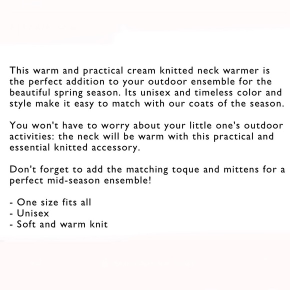SOLD - NWT Cream Knitted Neck Warmer, child size - Picture 4 of 4